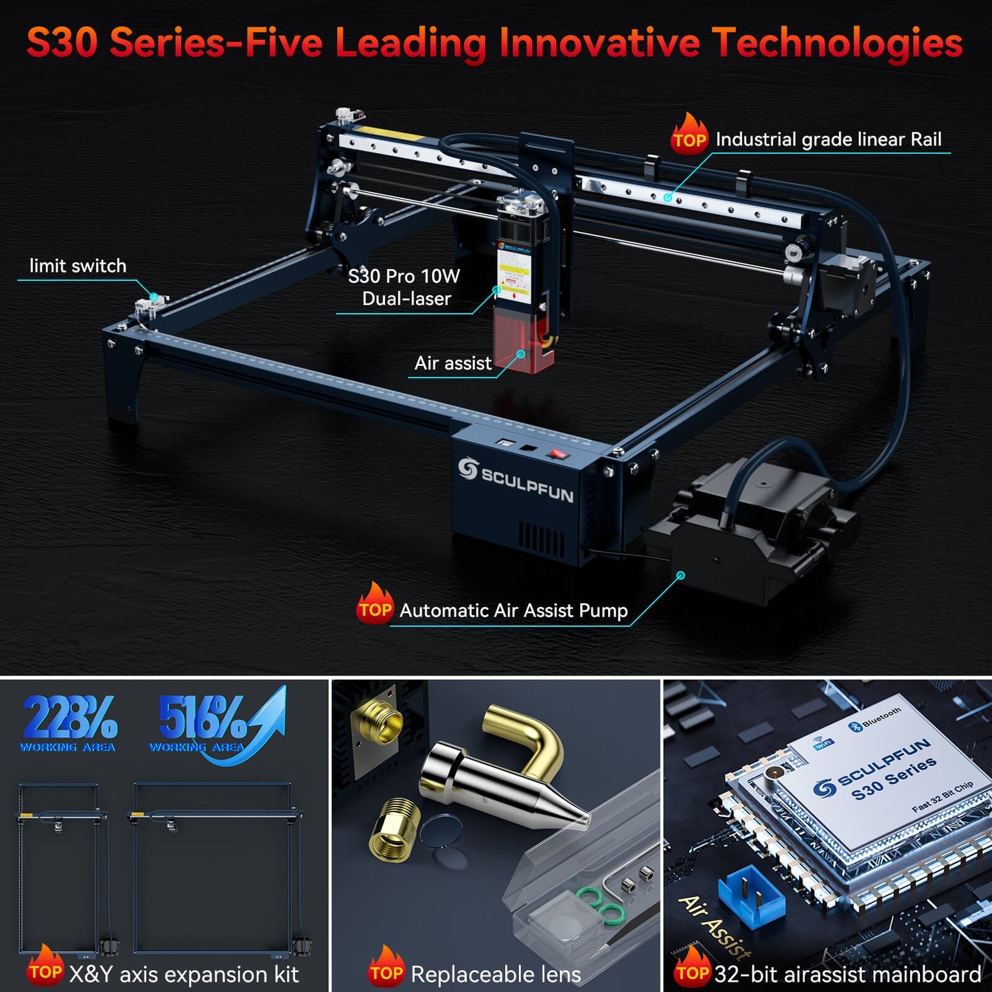 SCULPFUN S30: 5W Laser Engraving Machine with Automatic Air Assist