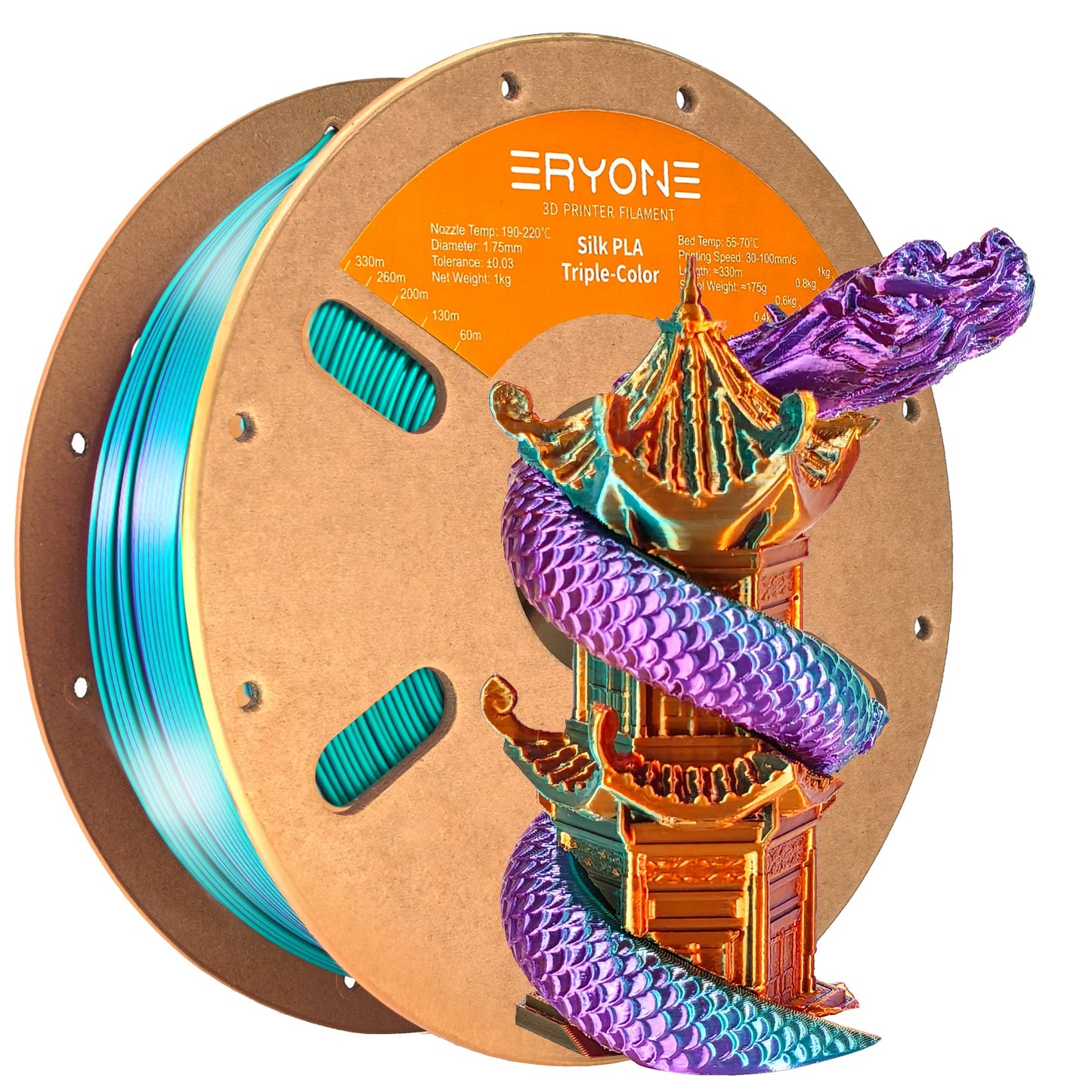 PLA Silk Triple-Color Filament - 1.75mm±0.03mm (1kg)