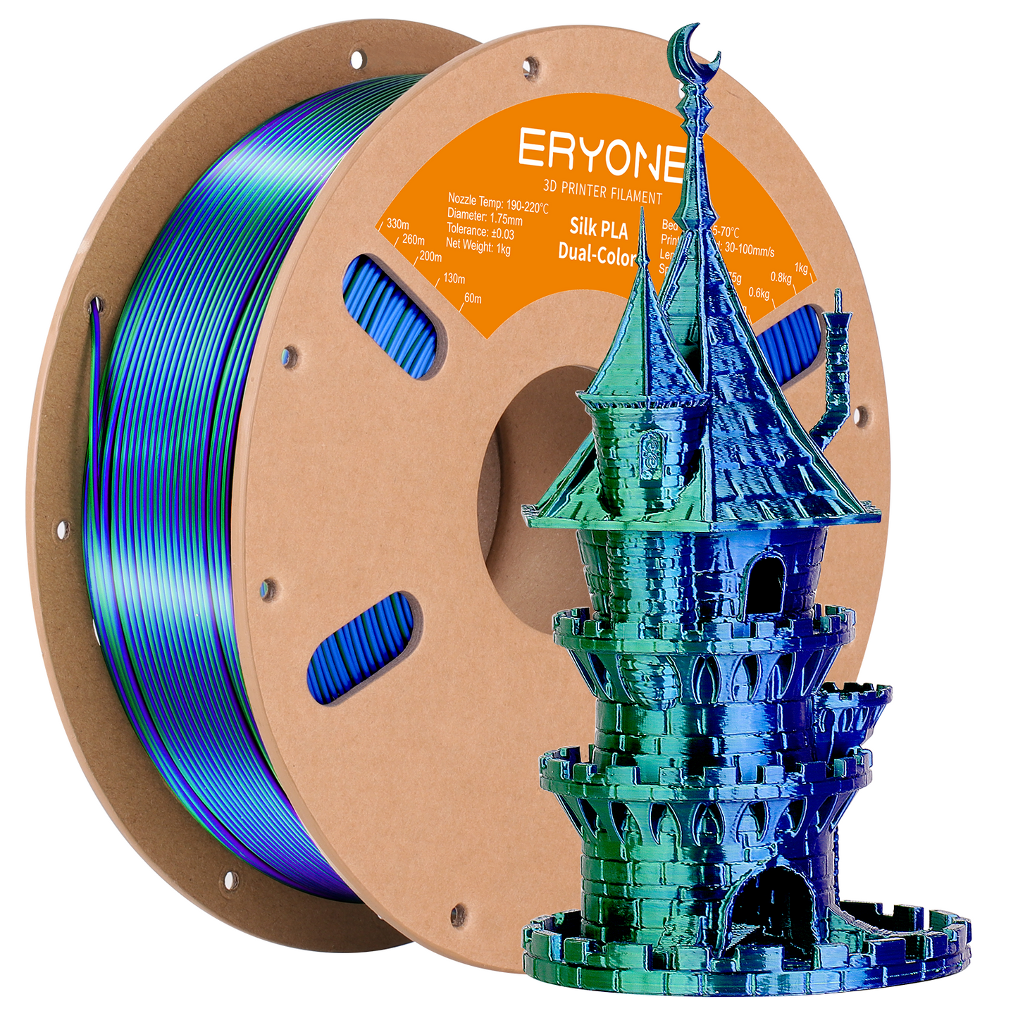 PLA Silk Dual-Color Filament - 1.75mm±0.03mm (1kg)