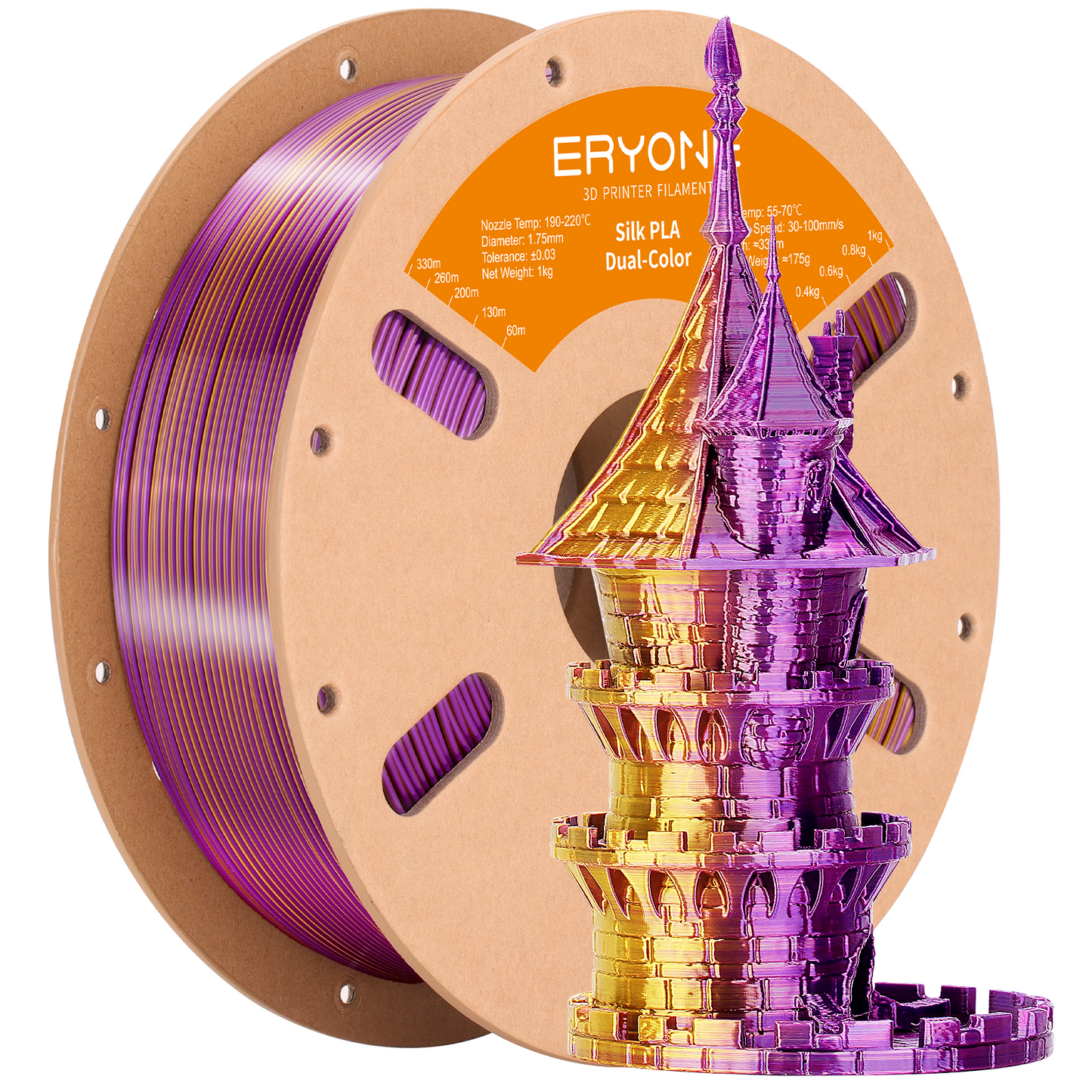PLA Silk Dual-Color Filament - 1.75mm±0.03mm (1kg)