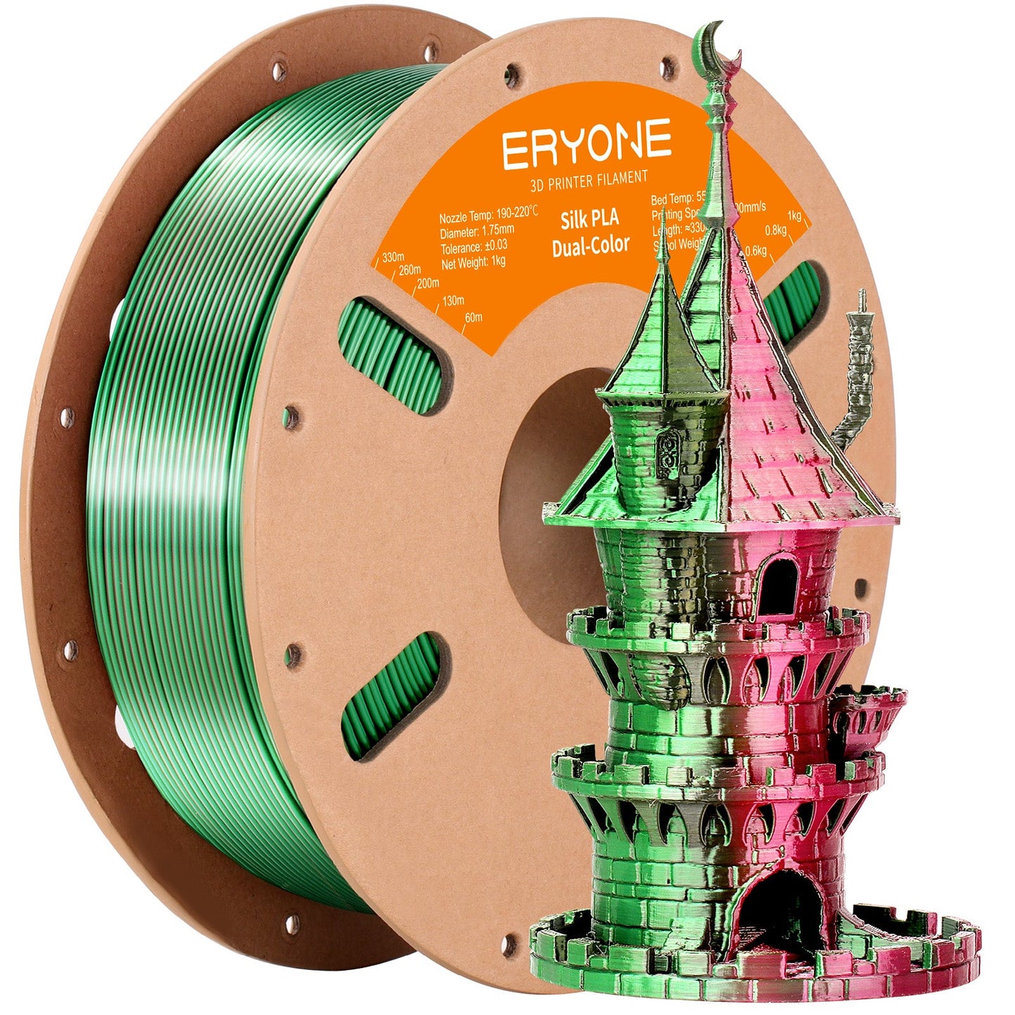 PLA Silk Dual-Color Filament - 1.75mm±0.03mm (1kg)