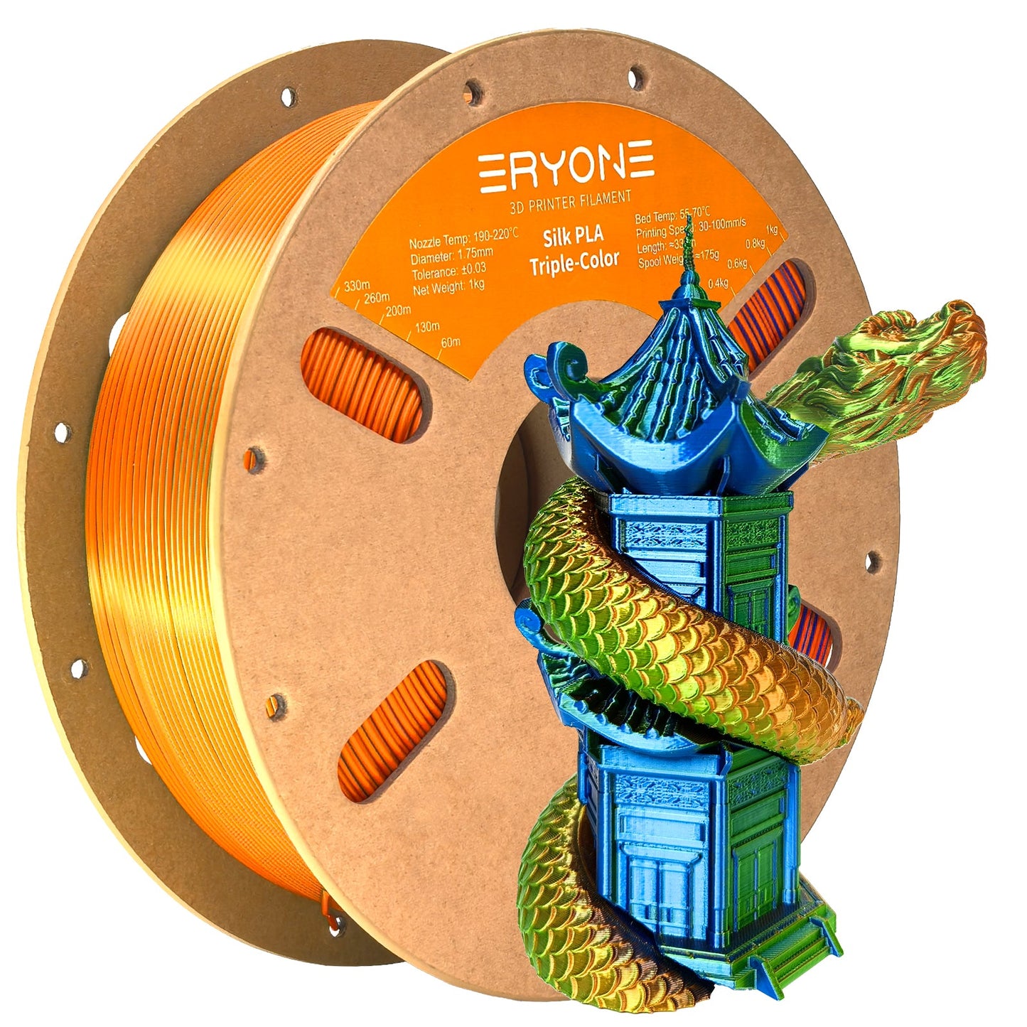 PLA Silk Triple-Color Filament - 1.75mm±0.03mm (1kg)