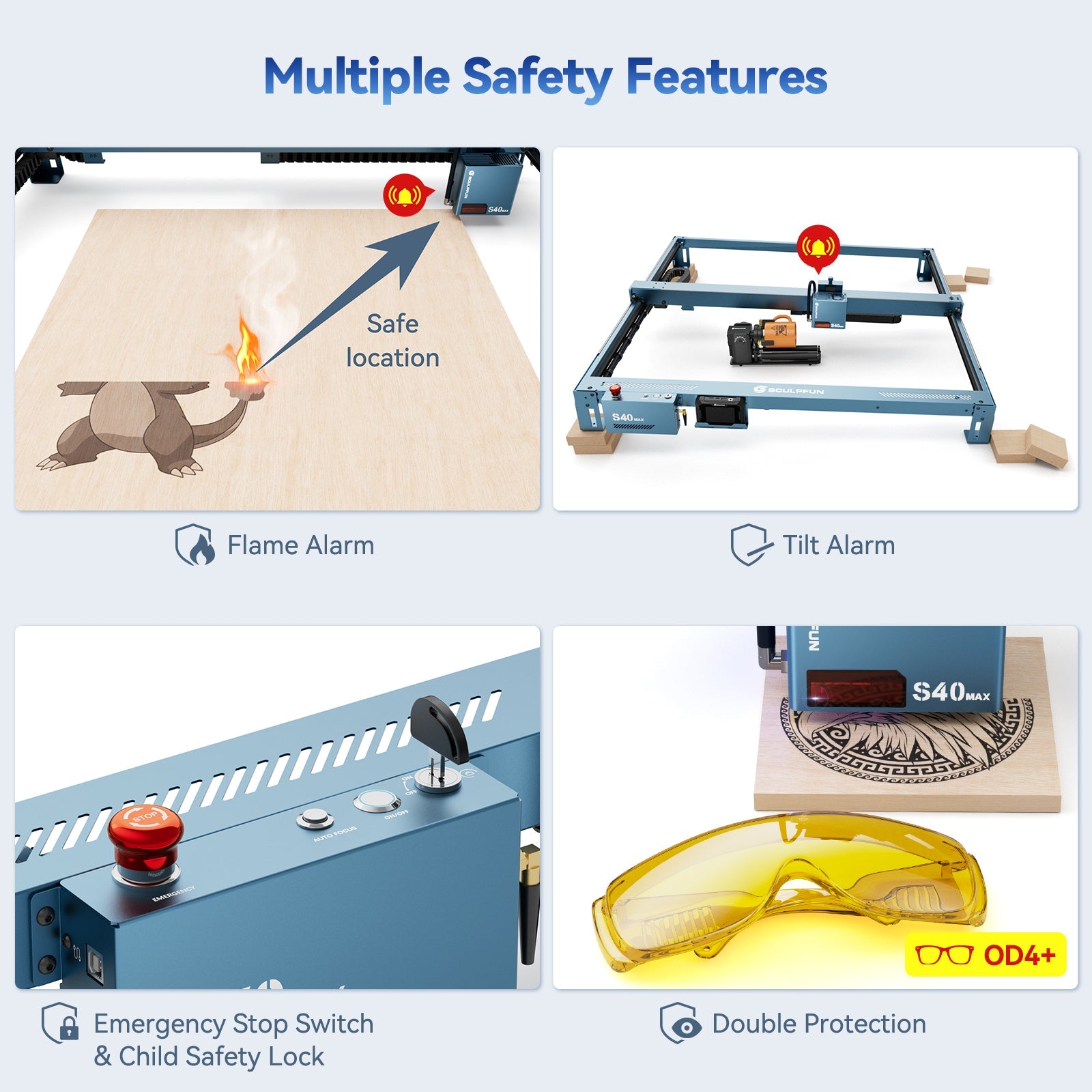 Sculpfun S40 MAX 48W Laser Engraver Cutting Machine 830*800mm Engraving Area
