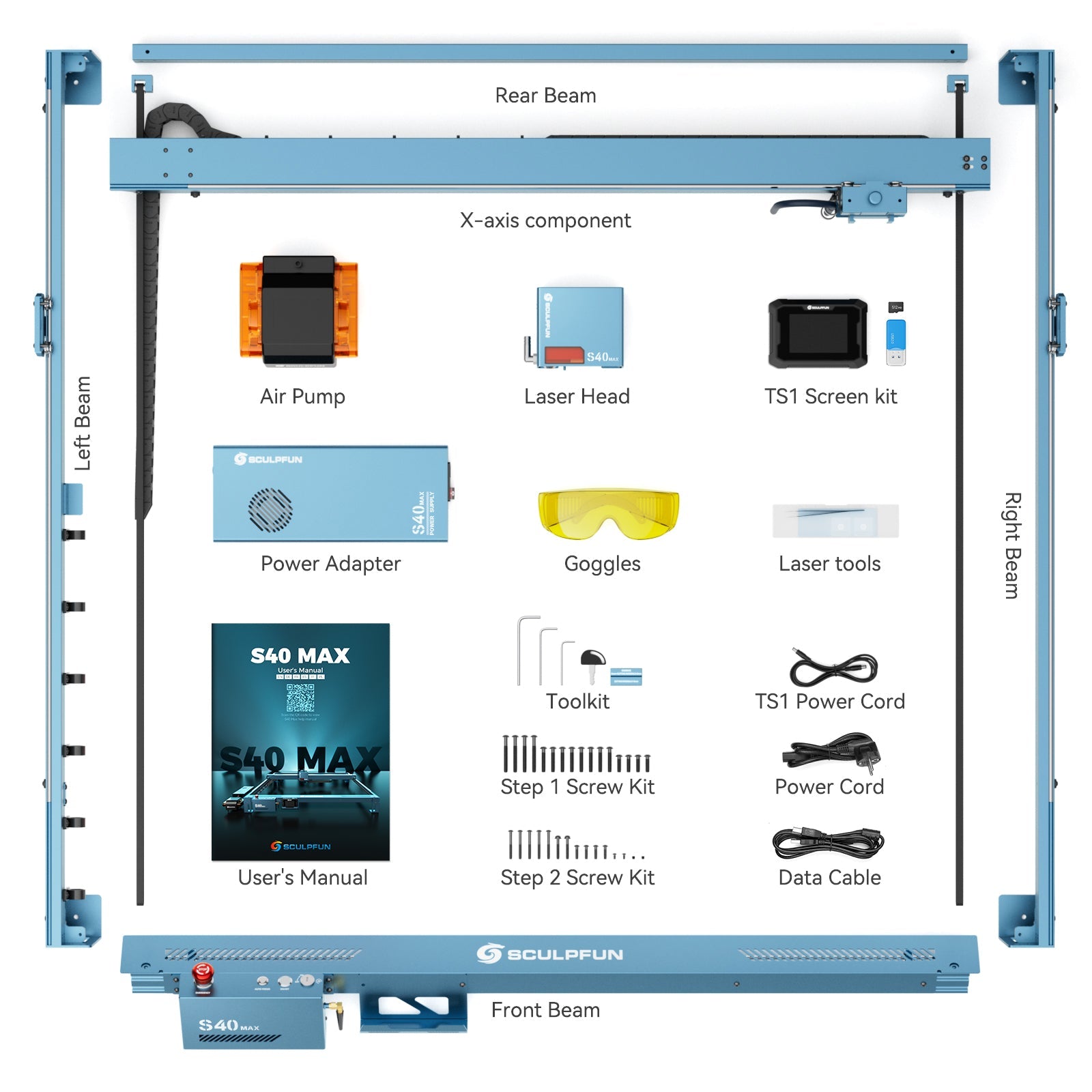 Sculpfun S40 MAX 48W Laser Engraver Cutting Machine 830*800mm Engraving Area