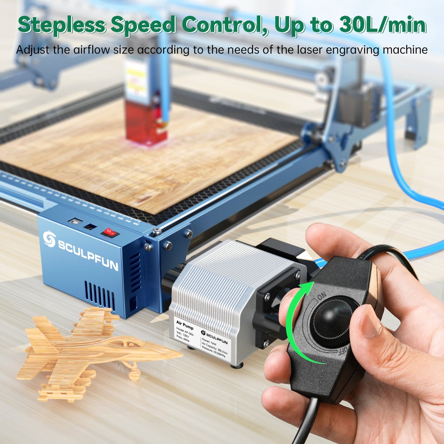 SCULPFUN 30L/Min Air Pump Air Compressor for Laser Engraving Machine