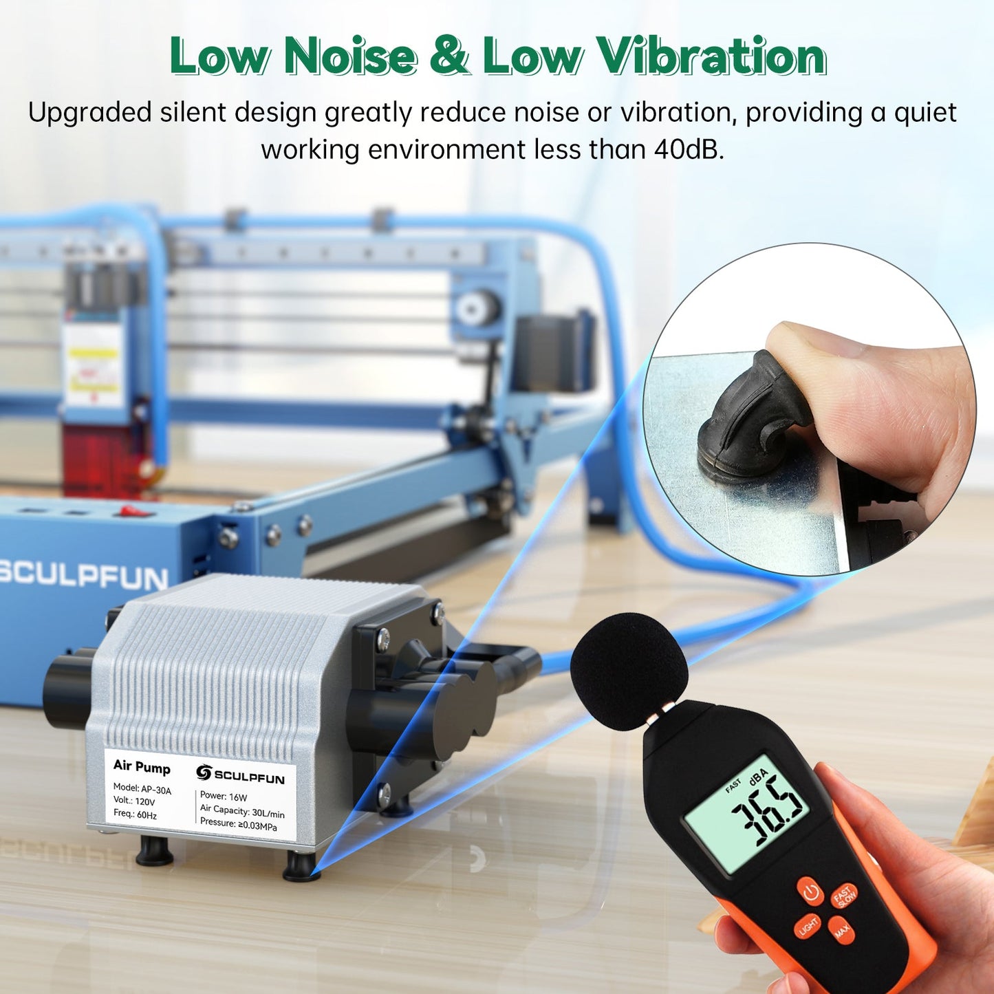 SCULPFUN 30L/Min Air Pump Air Compressor for Laser Engraving Machine