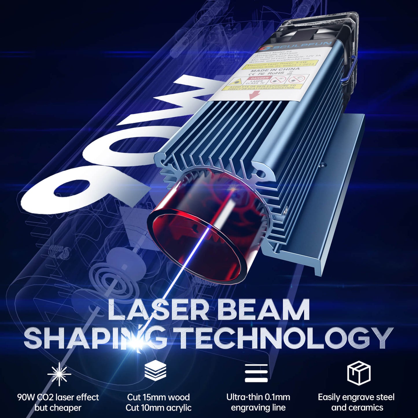 SCULPFUN S9 5.5W Laser Engraver With 0.06mm Ultra-Fine Compressed Spot