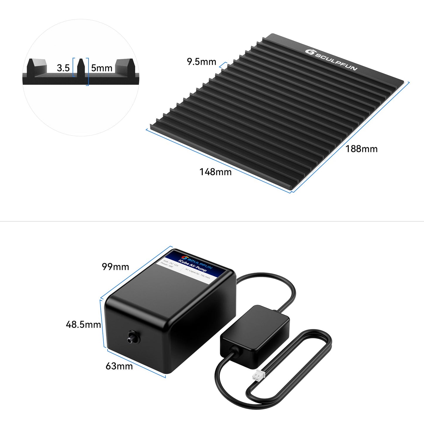 SCULPFUN iCube Laser Engraver Honeycomb Panel & 15L/Min Air Pump Kit