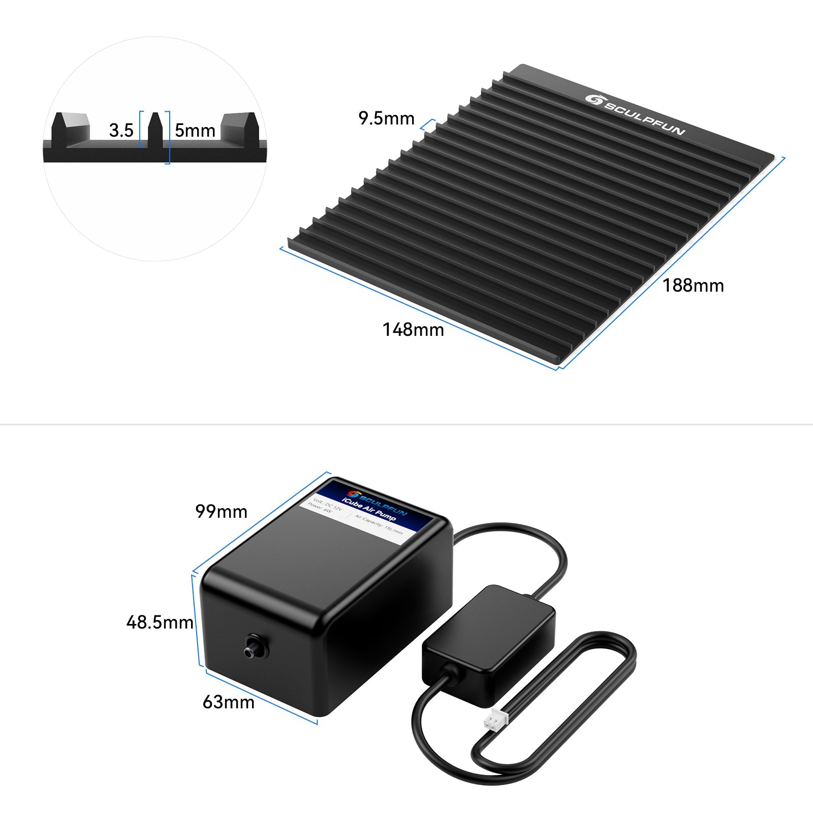 SCULPFUN iCube Laser Engraver Honeycomb Panel & 15L/Min Air Pump Kit