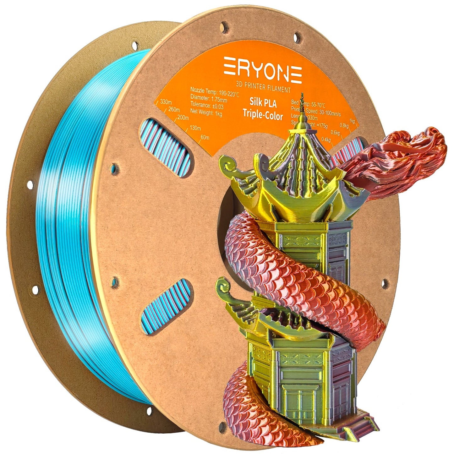 PLA Silk Triple-Color Filament - 1.75mm±0.03mm (1kg)