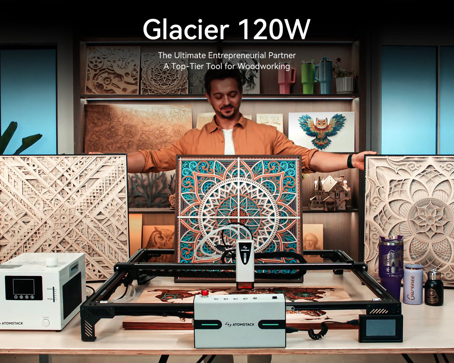 AtomStack Glacier 120W/90W Wassergekühlter Diodenlaser-Gravierer