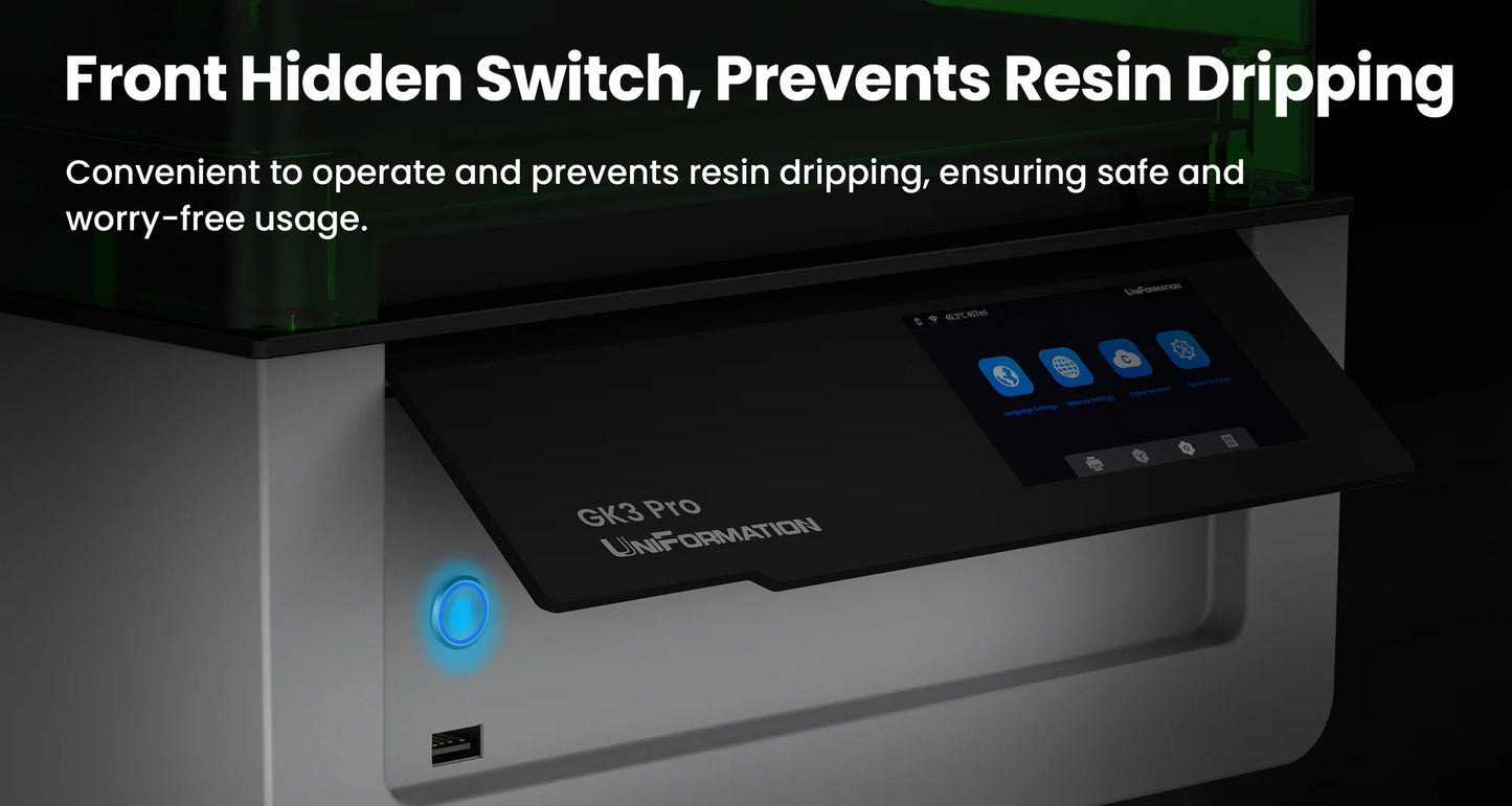 Uniformation GK3 Pro – Imprimante résine professionnelle haute résolution avec source lumineuse de 385 nm et contrôle actif de la température de la résine
