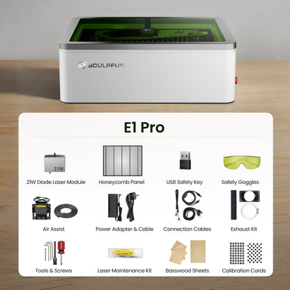SCULPFUN E1 Pro Dual Laser Graviermaschine 21W + 3W IR 400 x 320 mm