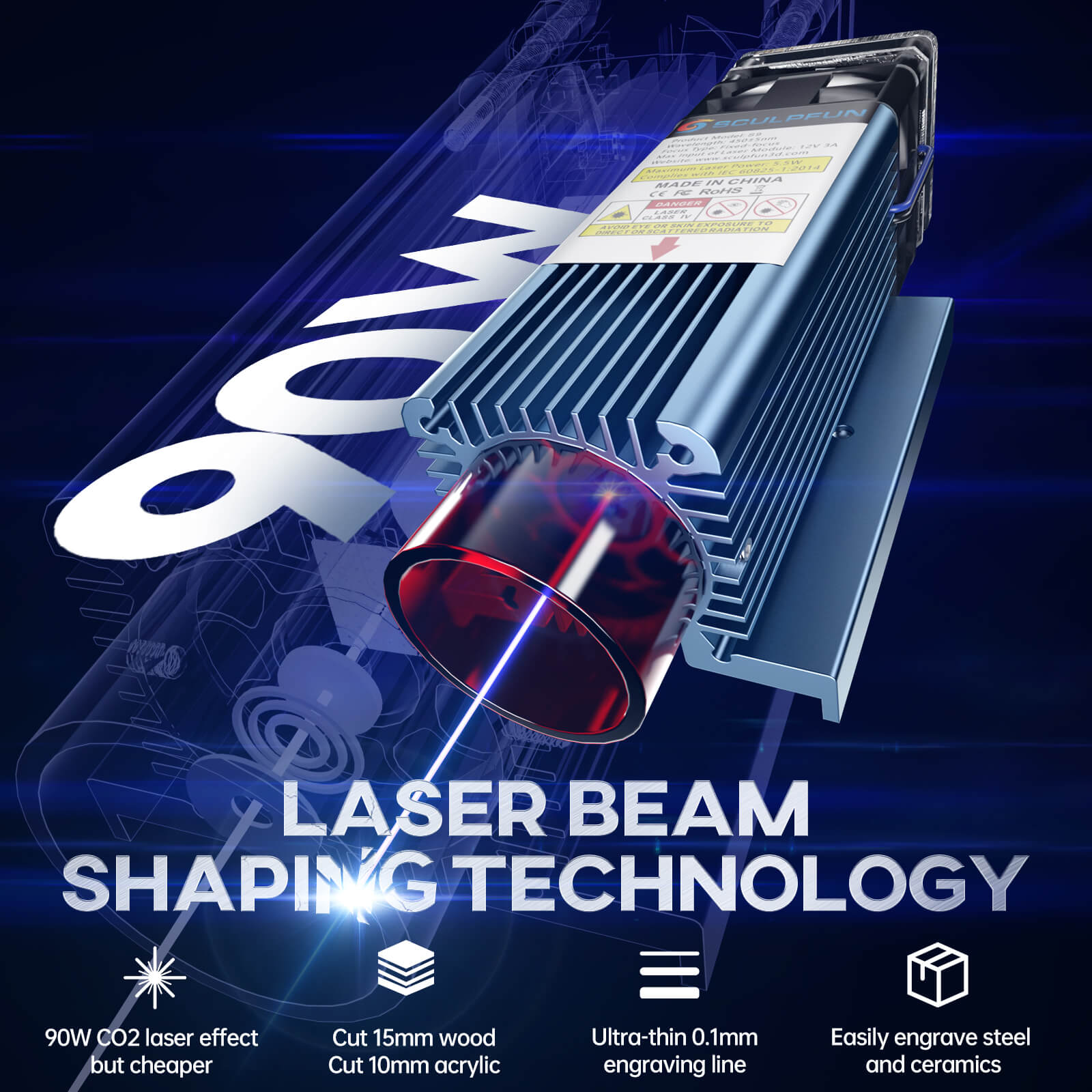 SCULPFUN S9 5.5W Laser Engraver With 0.06mm Ultra-Fine Compressed Spot